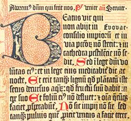 Mainz Psalter, example for indentation in books