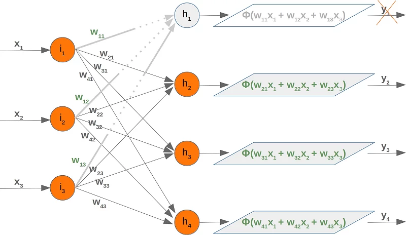 Neuronal Network with one hidden dropout node