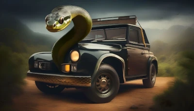 A car with a snake trunk